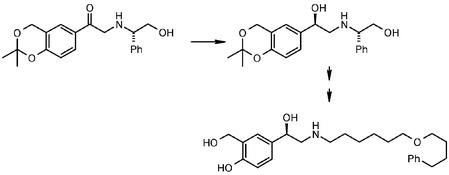 A short and efficient enantioselective route to (R)-salmeterol involving asymmetric reduction of a phenylglycinyl ketone derivative followed by reductive amination of the resulting amino alcohol and hydrogenolysis