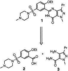 Retrosynthesis of the drug sildenafil 1 (Viagra&trade;).