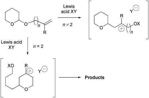 The synthesis of mono- and bicyclic ethers via acid catalysed ring-opening cyclisation of tetrahydropyranyl ether derivatives
