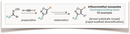 Conditions for the preparation of a range of trifluoromethylated isoxazole building blocks through the cycloaddition reaction of trifluoromethyl nitrile oxide and their subsequent derivatisation