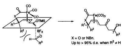 chemical structures of 1,7-Induction of chirality in Mukaiyama aldol reactions using &pi;-allyltricarbonyliron lactone and lactam complexes as chiral templates&nbsp;