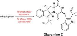 Schematic of The first total synthesis of (+)-okaramine C
