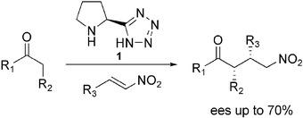 Schematic of The organocatalytic Michael addition of enamines derived from ketones