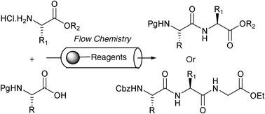 Schematic of A flow reactor process for the synthesis of peptides