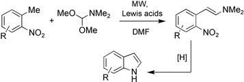 schematic of Microwave assisted Leimgruber&ndash;Batcho reaction