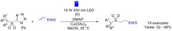 Photoredox Generation of Sulfonyl Radicals and Coupling with Electron Deficient Olefins