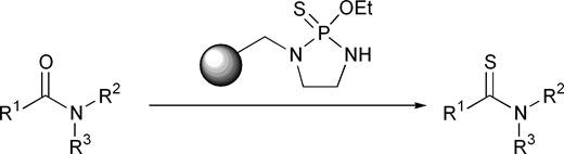Schematic of a new polymer-supported reagent for the conversion of carbonyls to thiocarbonyls used on a range of amides
