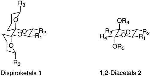 Schematic of Dispiroketals (1) and 1,2-Diacetals (2)