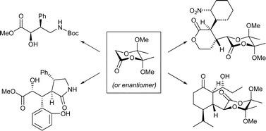schematic of consecutive coupling reactions of butane-2,3-diacetal protected glycolic acid derivatives with Michael acceptors and aldehydes